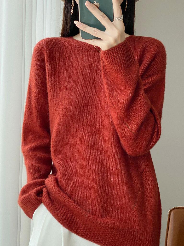 100% Pure Wool Double-Ply Heart Grid Jacquard Loose Warm Top for Autumn/Winter