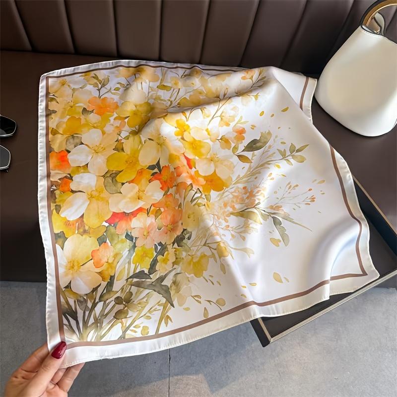 

1Pcs Oil Painting Floral Silk Scarf,Simulated Silk Smooth Draping,Office Commute Daily Wear,Womens Fashion Accessory,Mothers Day 8Y жовтий