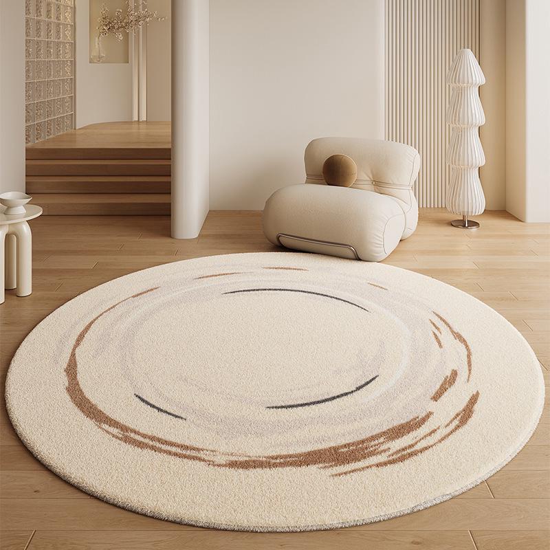 Krémový kulatý koberec: Vysoce kvalitní stylová podlahová rohož do ložnice, obývacího pokoje, pracovny, k pohovce nebo křeslu.