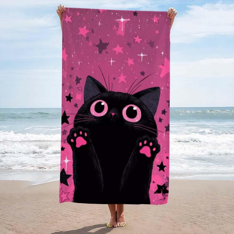 Little Black Cat Says Hello Pattern Beach Towel, Super Absorbent Beach Towel, Trendy for New Year,Comfortable and Practical