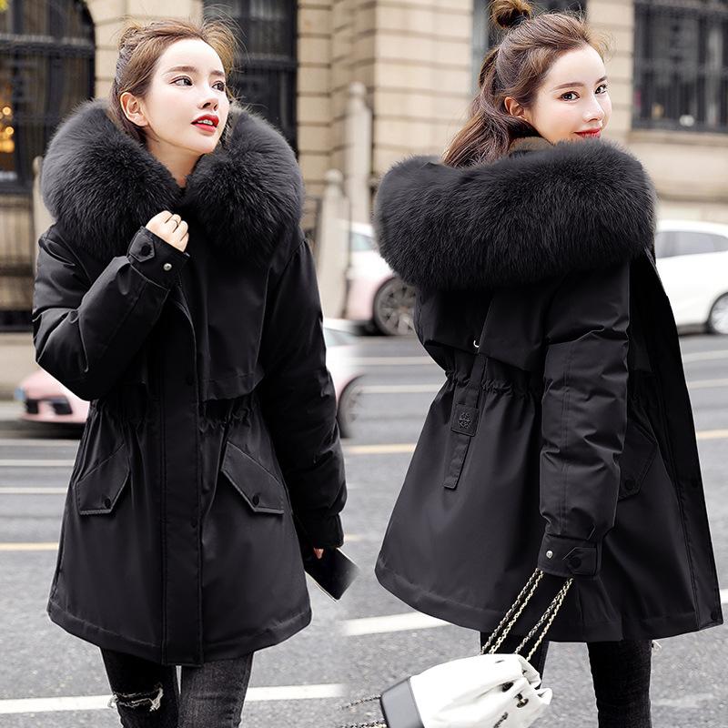 Pie overcomes the tide of medium and long velvet and thickened cotton-padded clothes for women's winter new warm loose coats and cotton-padded jackets
