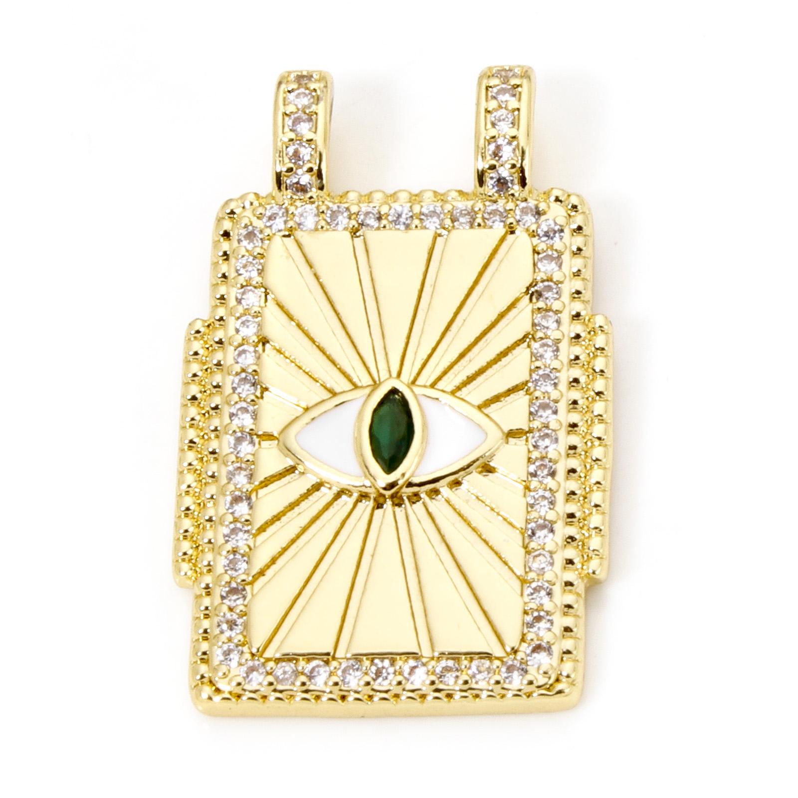 1 Piece Brass Micro Pave Turkish Evil Blue Eye Charms 18K Gold Plated Rectangle Pendants For Necklace Earrings Jewelry Making