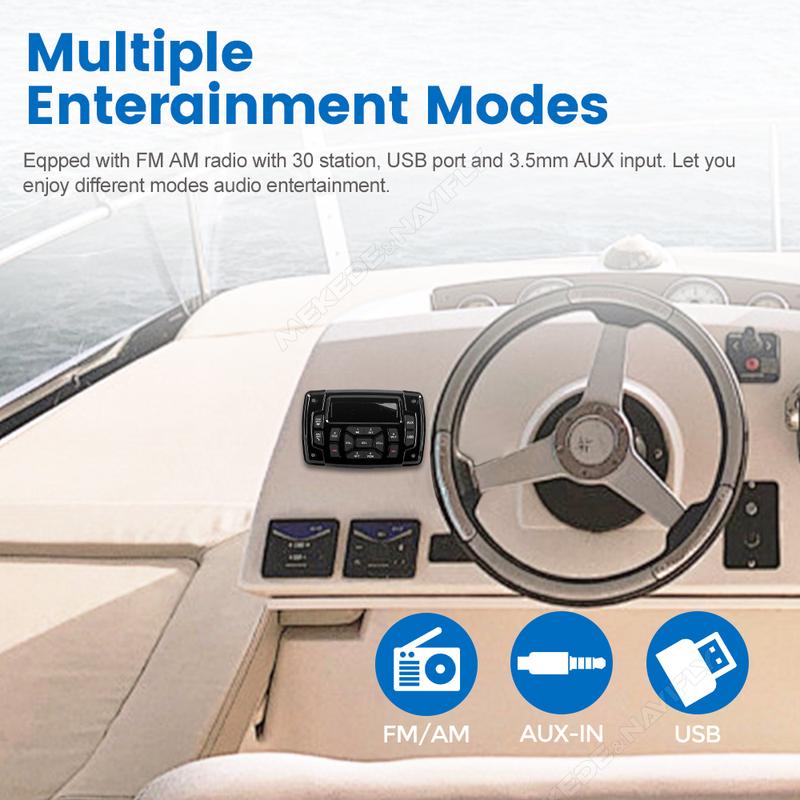Marine Stereo Boat Radio FM AM Digital Media Audio IP66 Waterproof MP3 Player for Yacht Gauge ATV UTV Cart 4*50W Wireless BT5.0