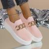 Damen atmungsaktive Strick-Loafer mit dicker Sohle und Kettendetail, lässige Komfort-Schuhe zum Hineinschlüpfen.