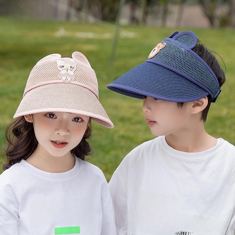 Summer Breathable Kid Sun Hat Wide Brim Cartoon Bear Sunshade Activities Outdoor