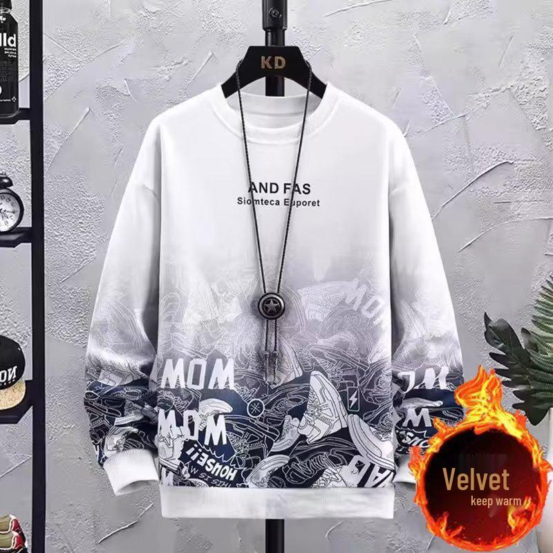 Trendiger, dicker Winter-Hoodie für Herren und Teenager – Langarm, Rundhals, mit Modischem Print