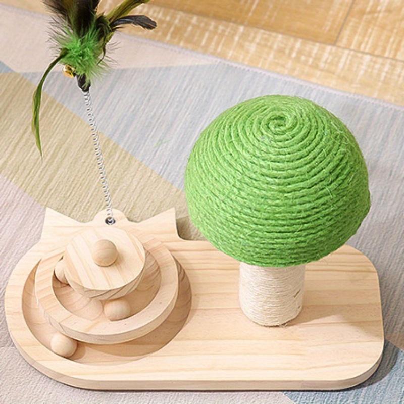 Non-toxic Wooden Turntable Cat Toy - Pine Wood Scratch Pad with Sisal Ball and Teaser Wand, Durable and Fun