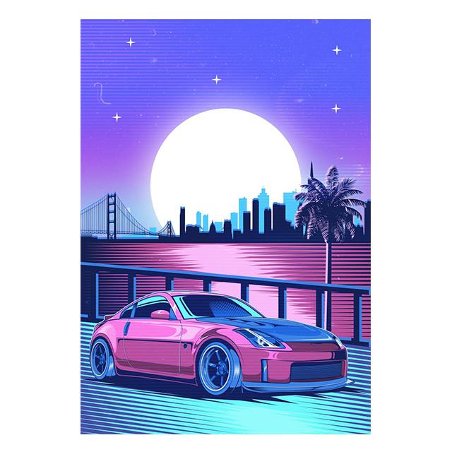 Cartoon Neon Retro Jdm Sports Racing Car Print Poster Canvas Painting Modern Wall Art Picture For Living Room Bedroom Home Decor
