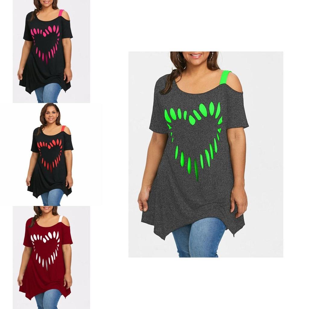 Stylish Womens Fashion Plus Size Off Shoulder Tops With Loose Heart Print Design