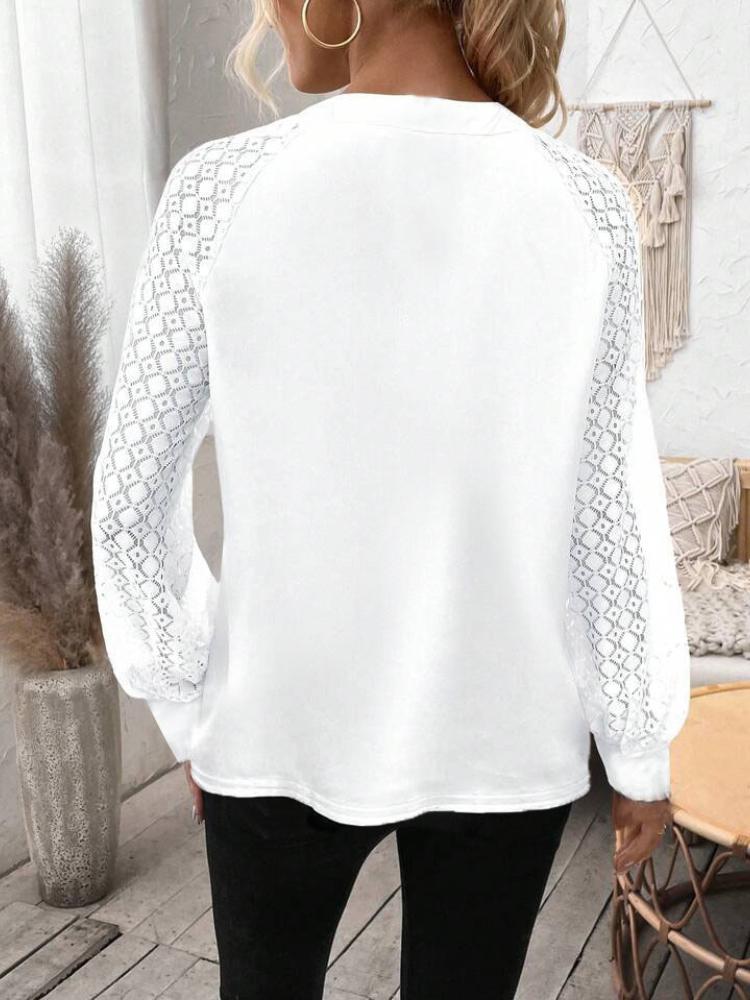 Ladies' Solid Color Lace Patchwork Casual Temperament Top