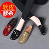 Large size women's shoes wide and fat feet - soft leather single shoes soft leather soft sole loafers thick heel low heel small leather shoes spring
