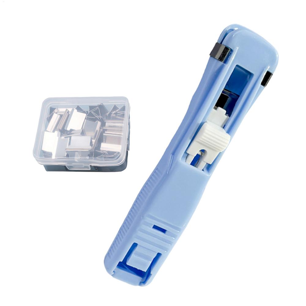 Portable Binder Clip Stapler 45 Sheets Capacity Paper Fastener with 50 Metal Refills Reusable Stapler for Teacher Student Office синий