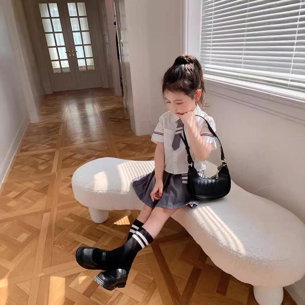 2024 Summer Girls' Korean Academy Style Pleated Skirt & Shirt Set