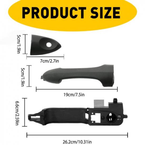 LH Driver Side Exterior Door Handle and Bracket Black for 2000-2007 Ford Focus V