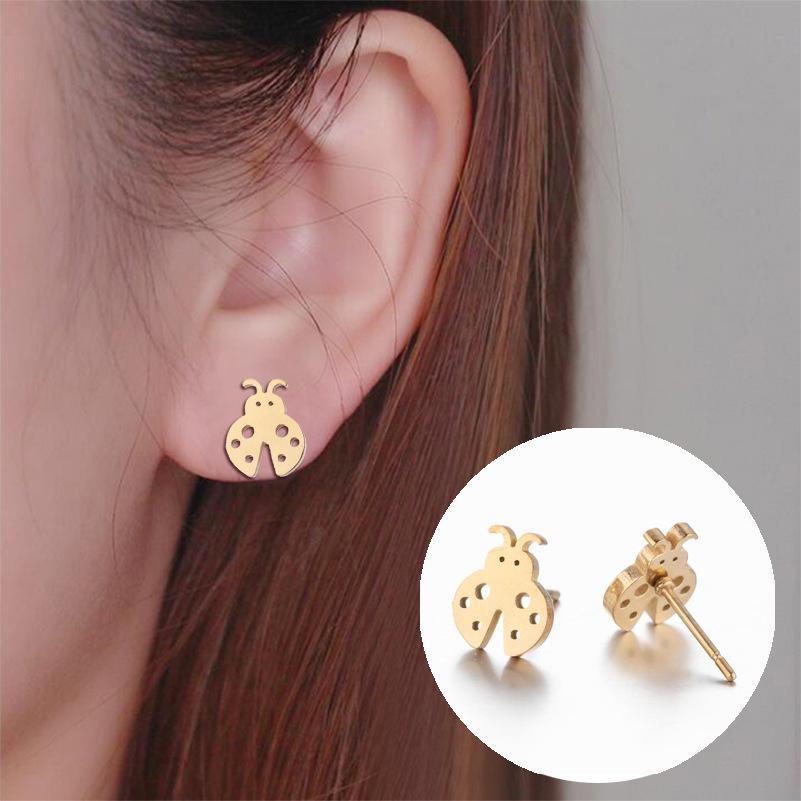 Korean Cute Temperament Stainless Steel Ladybug Stud Earrings for Women