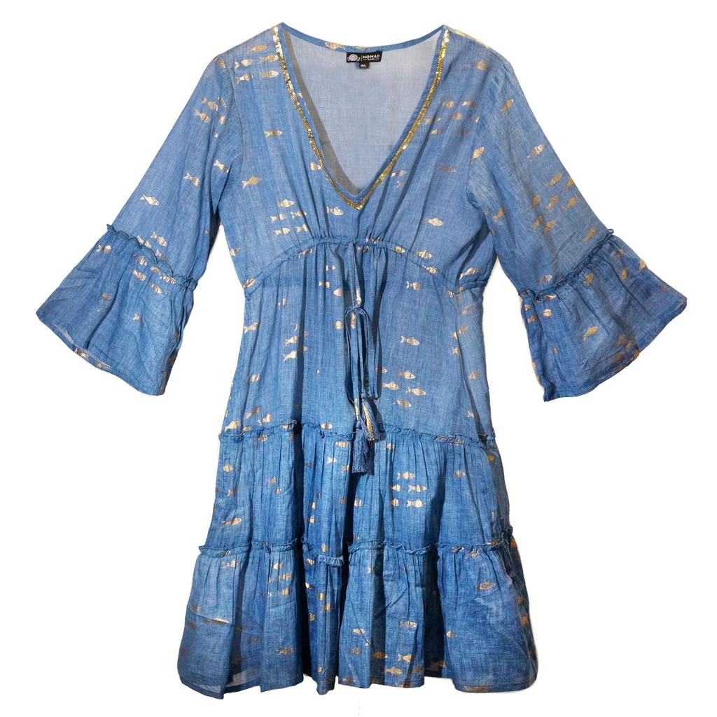Gold Fish Dress Sea Blue Nomad
