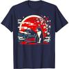 Japanese Ukiyo Style Tuxedo Cat Graphic Tee Mount Fuji Cherry Blossom Print Casual T-Shirt