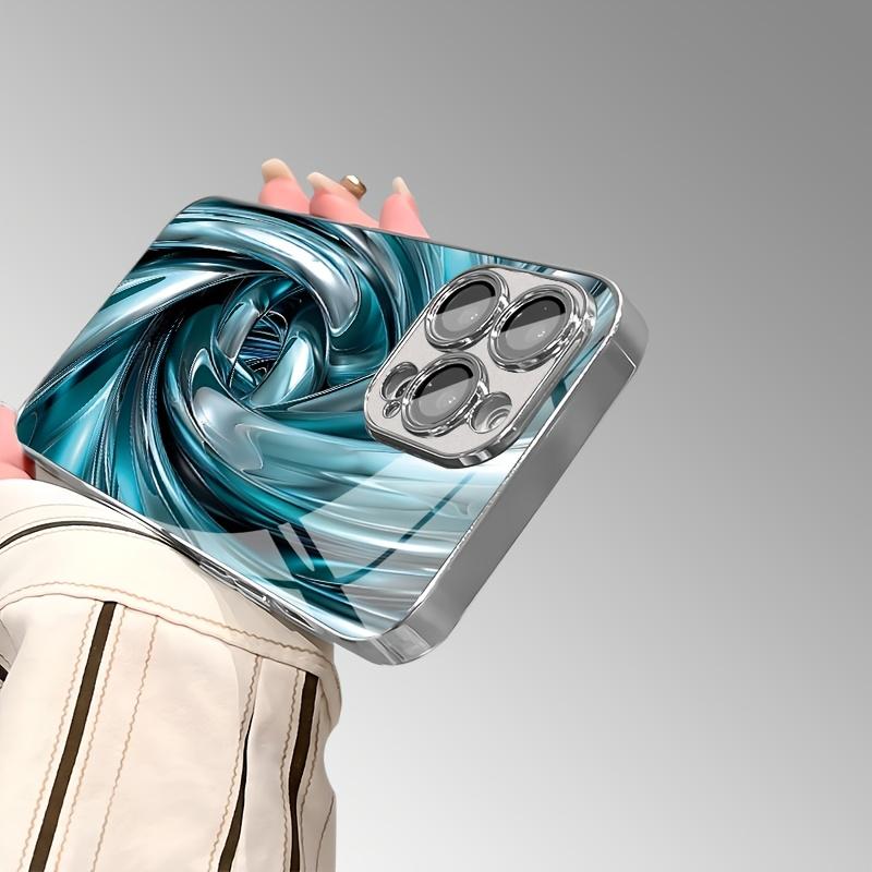 Blue Metallic Texture Irregular Pattern Electroplated Glass Phone Case, Suitable for iPhone 17, 16, 15, 14, 13, 12, 11, Etc.