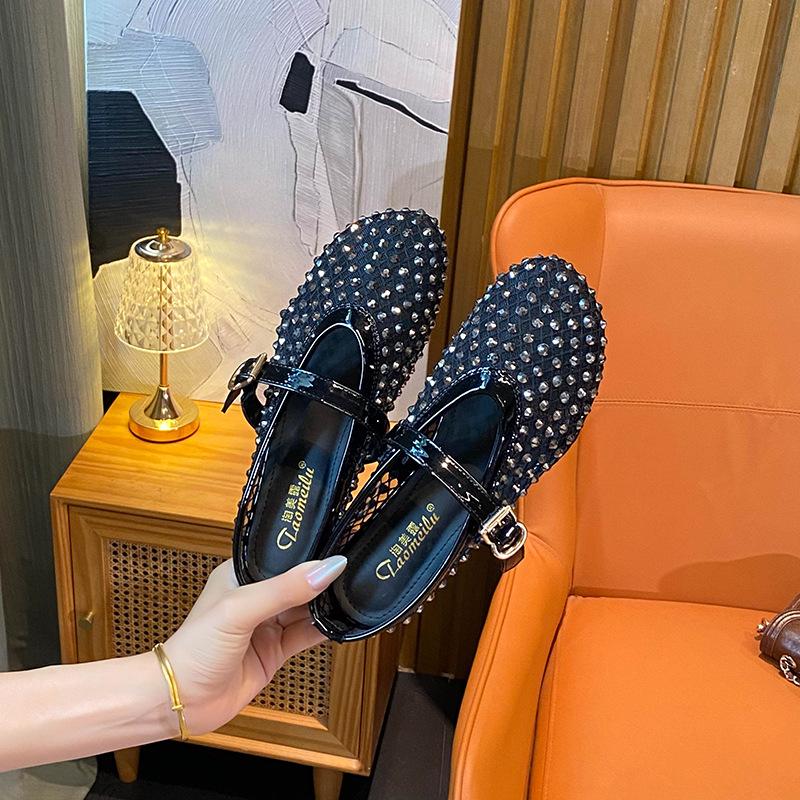 

Мэри Джейн на плоской подошве с одним словом, балетки из сетки, обувь-рыболовная сеть, туфли-лодочки большого размера, полусабо, женская обувь 33 чёрный