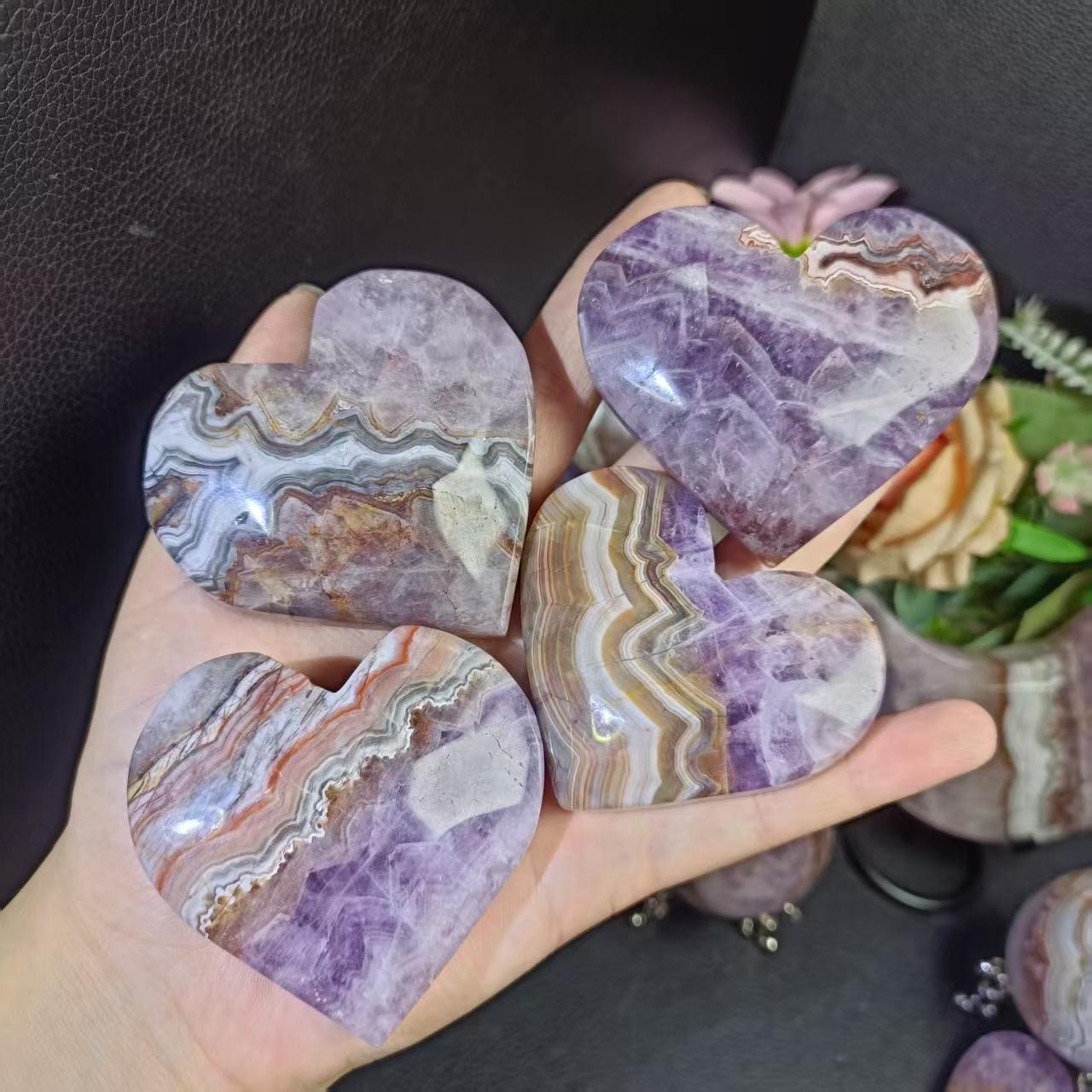 Natural Healing Crystal Amethyst and Agate Ball Moon Heart Palmstone for Decoration Free