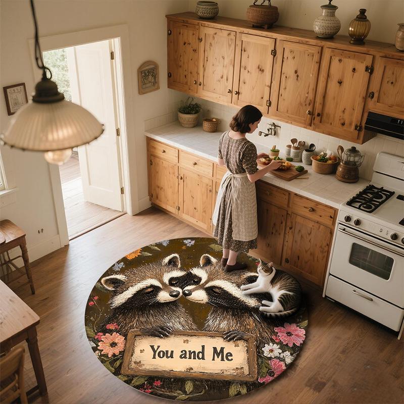Raccoon,Round Area Rug,Carpet Rug for Living Room Bedroom Sofa Playroom Decor,Non-slip Floor Mat