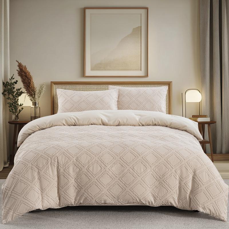 Solid Color Queen King Duvet Cover Set - Tufted Boho Chic Soft Textured Clipped Microfiber Bedding Set 2/3 Piece Comforter Cover