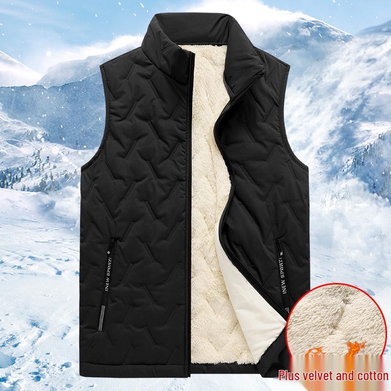 Men's Autumn Winter Stand Collar Warm Cotton Vest: Sleeveless, Plus Size, Casual Jacket