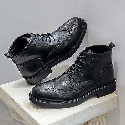 Men's Fashion Genuine Leather Boots  Designer Carved Brogue Shoes Black Brown Cowboy Boot Party Banquet Dress Ankle Botas