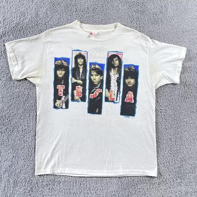 Vintage 1989 Tesla the Band Hang Tough Tour Weißes T-Shirt Größe XL