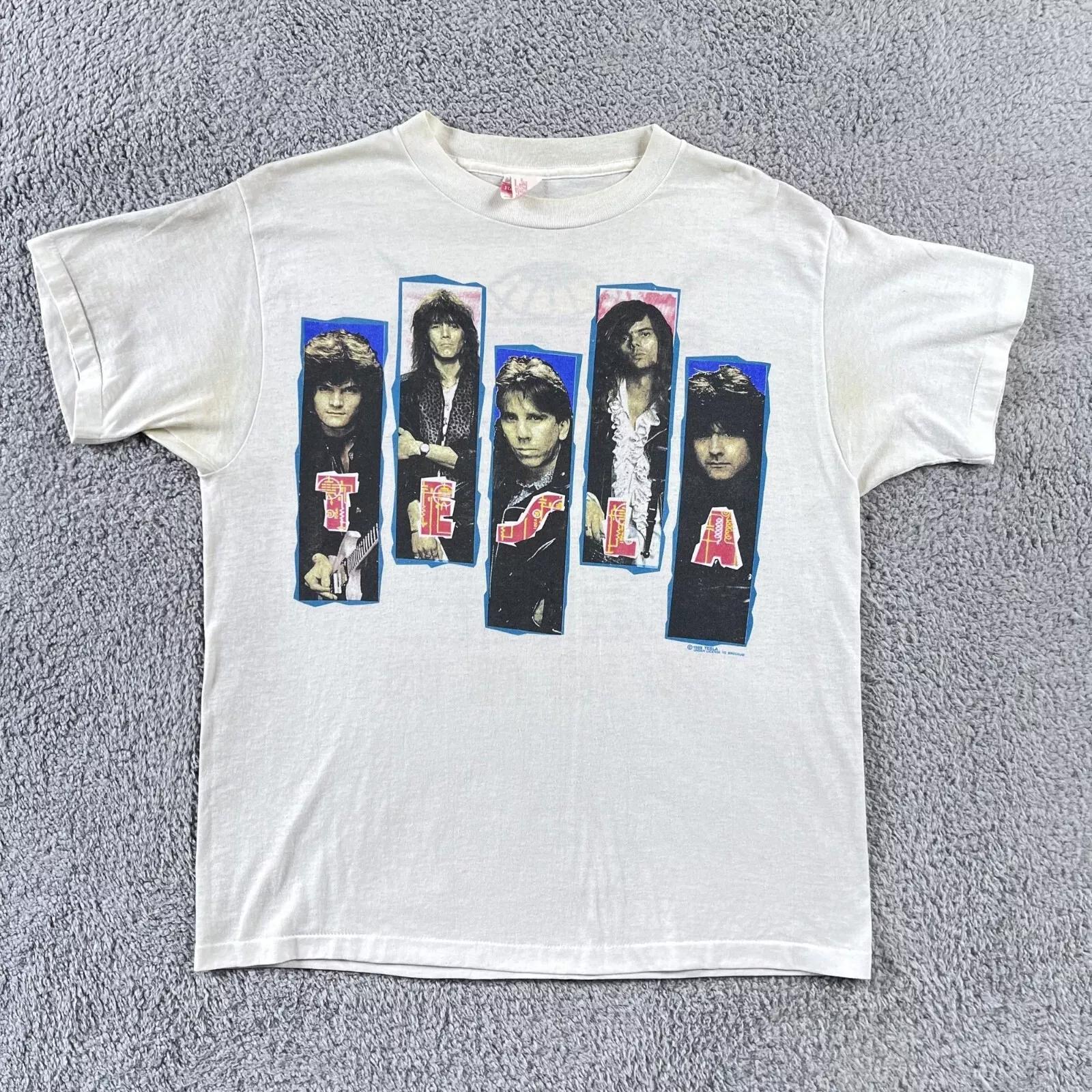 

Vintage 1989 Tesla the Band Hang Tough Tour White T-Shirt Size XL M