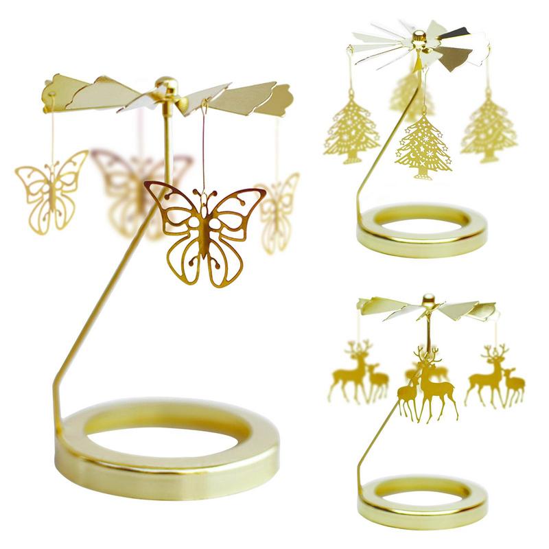 Bougeoirs Dorés Romantiques Rotation Carrousel Porte-Bougie Chauffe-Plat Ornements pour Maison Dîner Mariage Bar Fête