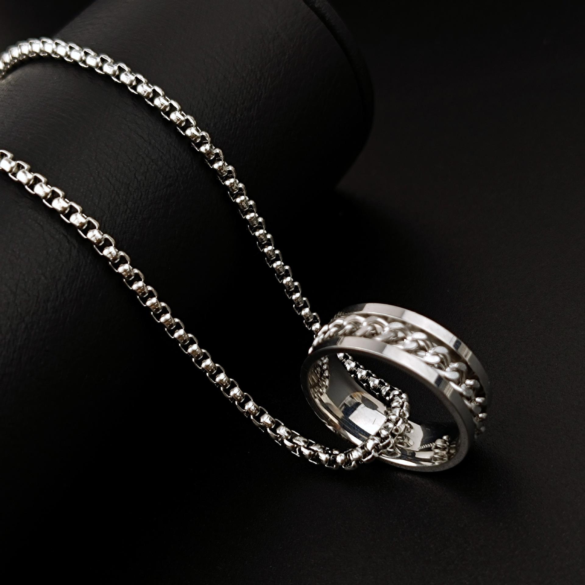 European and American Transfer Titanium Steel Chain Ring Necklace Men s Rotatable 60CM