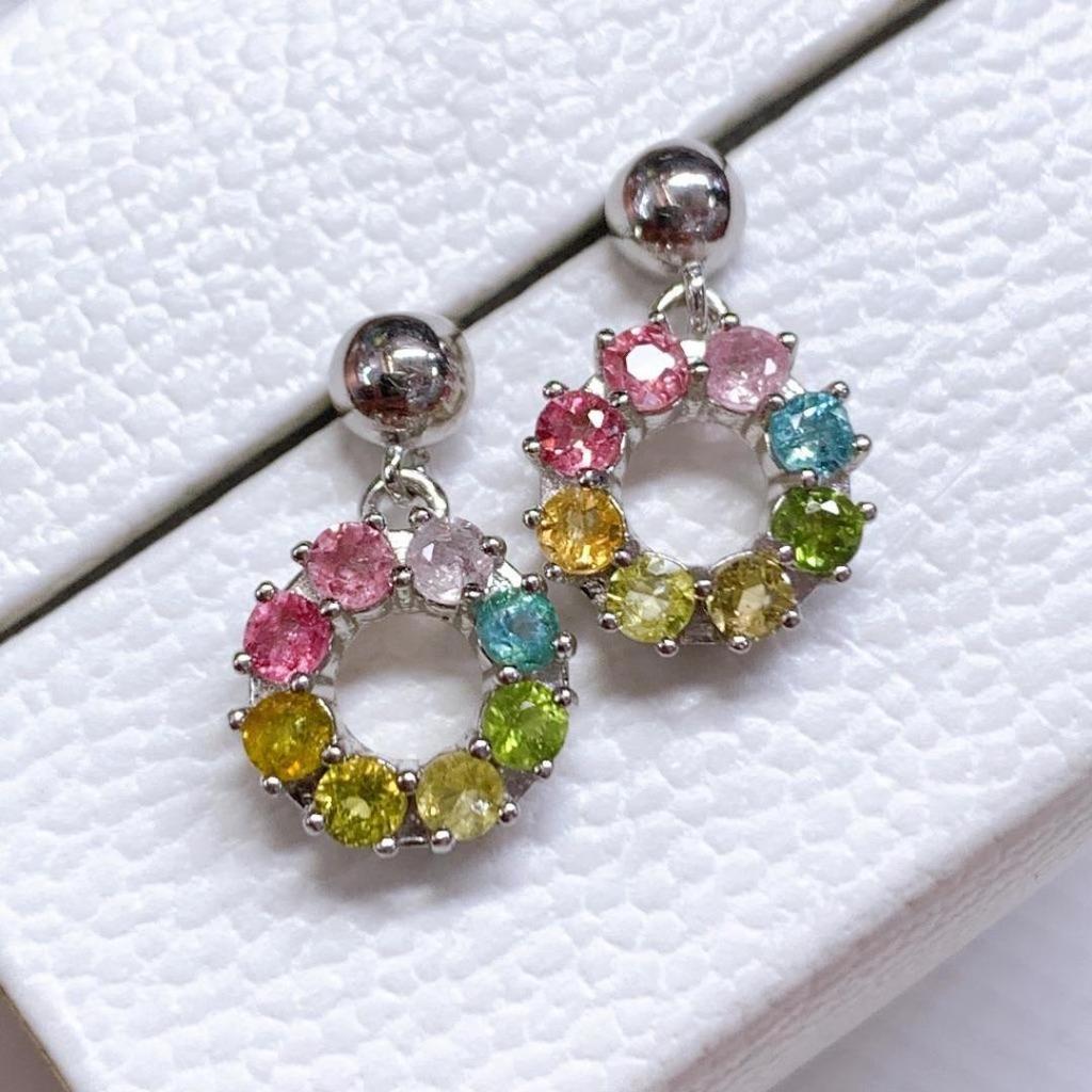 Korean-Japanese Style Tourmaline Stud Earrings in S925 Sterling Silver - Simple Women's Jewelry Gift.