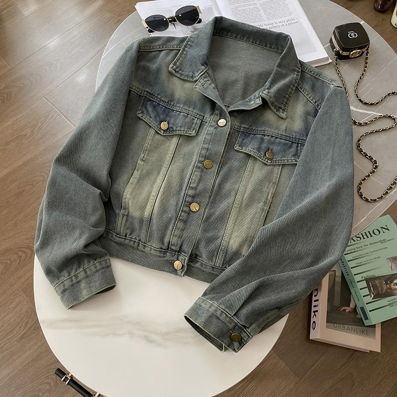 Damska wiosenna nowa, swobodna, luźna krótka kurtka jeansowa Vintage Vintage
