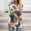 Women's Fashionable Round Neck Raglan Long Sleeved Carnival Printed Casual Pullover Top