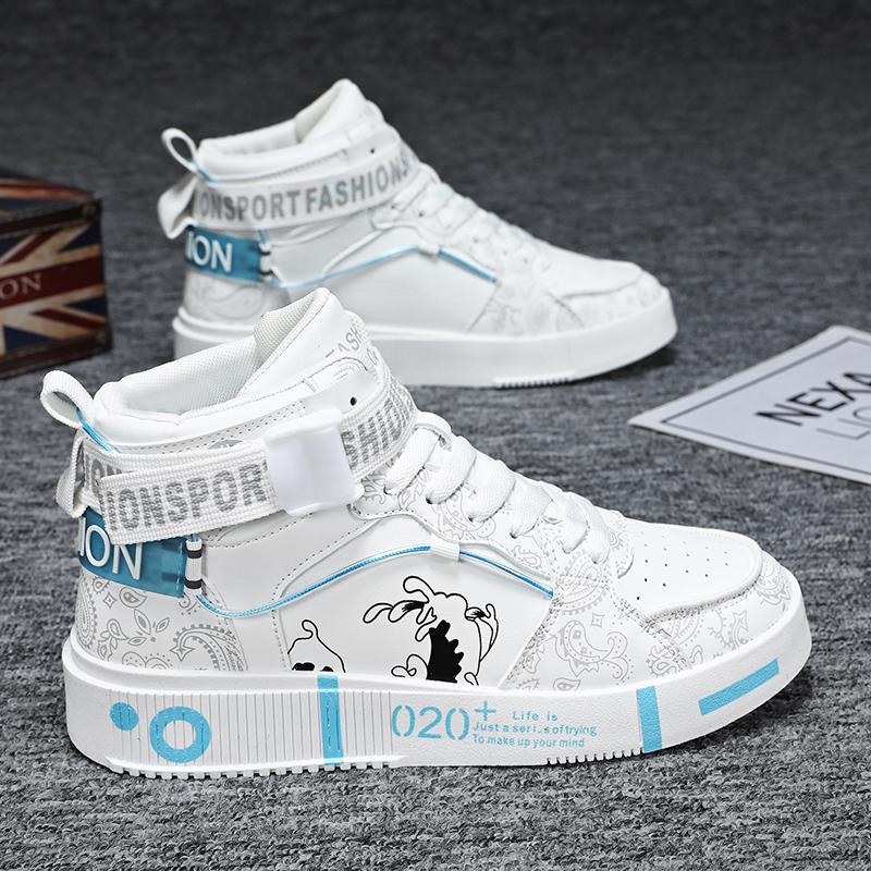 Autumn High-top Men's Sneakers Fashion Color Matching Height-increasing Platform Shoes New Non-slip Shock-absorbing Couple Shoes