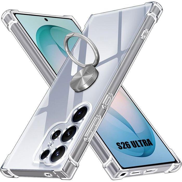 Coque pour Samsung Galaxy S26 Ultra, Silicone avec Anneau Argenté Rotatif à 360 Degrés