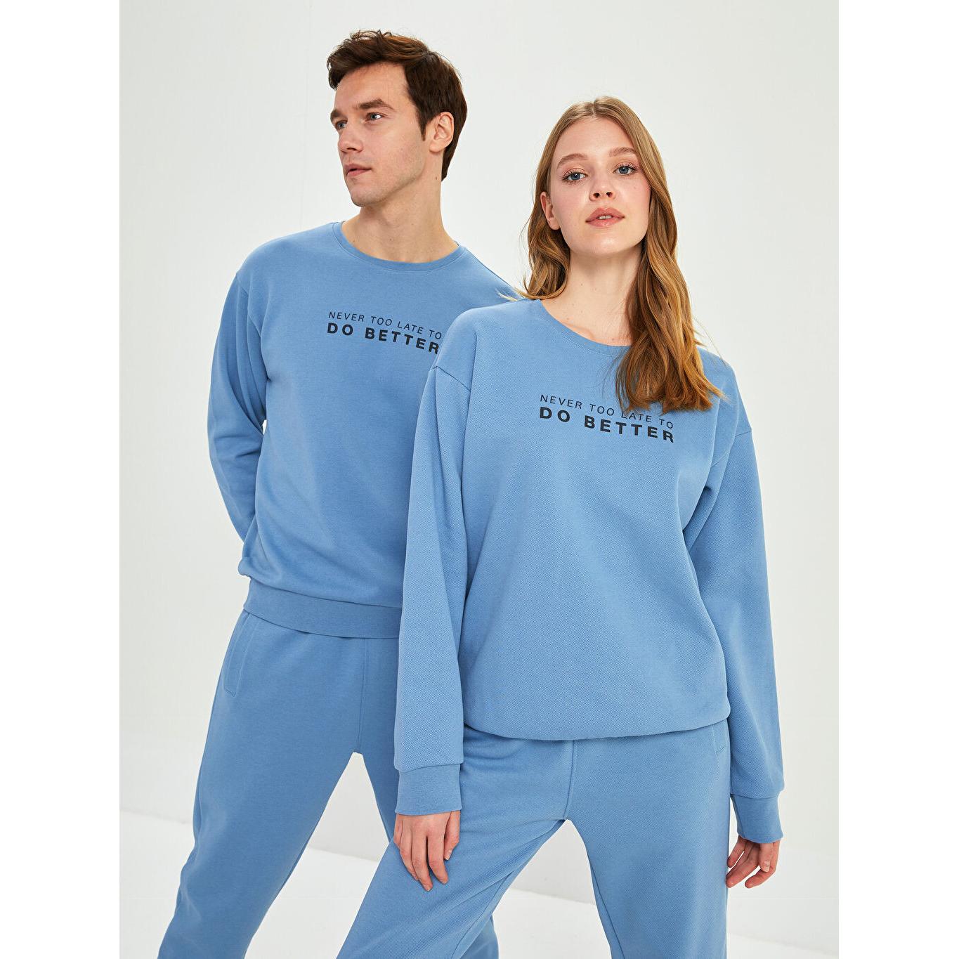 

Толстовка унисекс оверсайз с круглым вырезом и длинными рукавами с принтом синяя