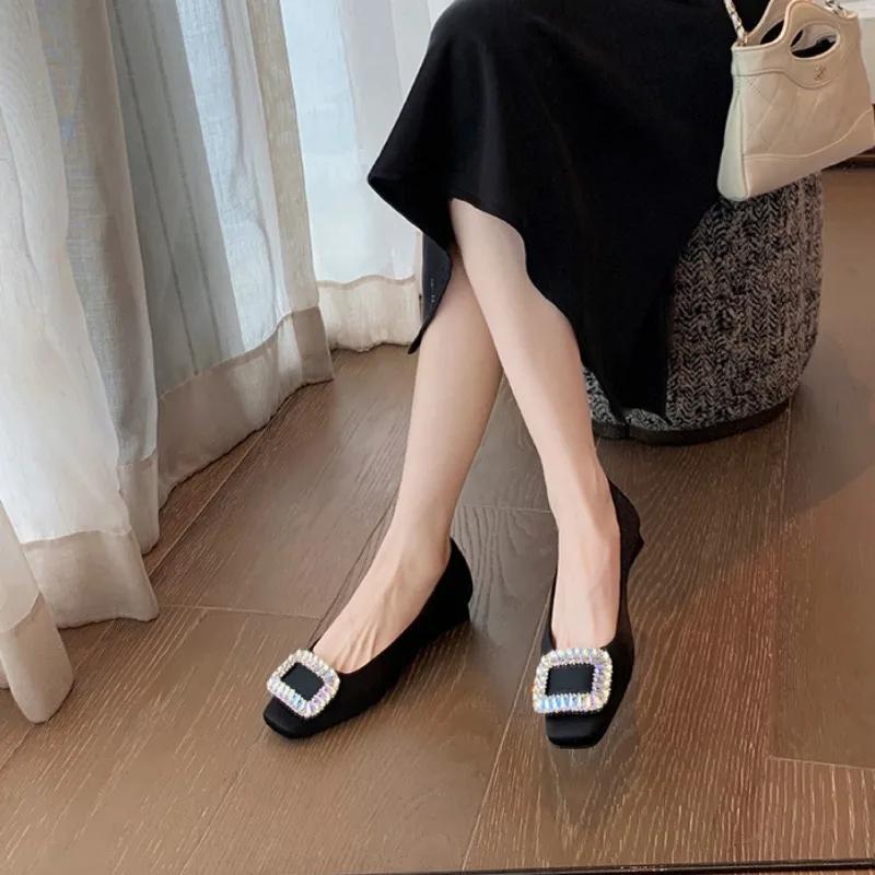 Fashion Rhinestone Square Toe Mary Jane Shoes for Women Designer Leather Women High Heels Fashion Big Size Light Casual Shoes Female