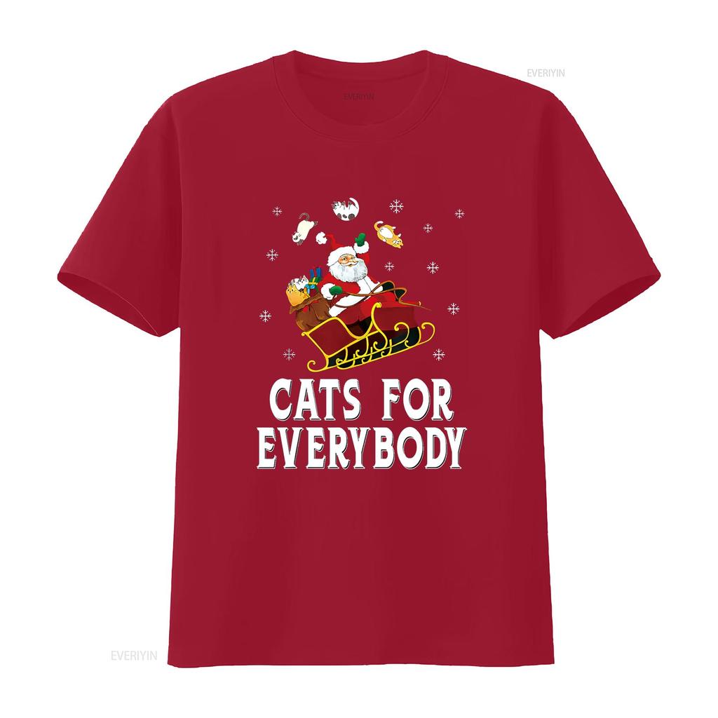 Cats For Everybody Christmas Cat Funny Xmas Women Santa T Shirt Vintage Washed Casual Slightly Homme Stretched Breathable