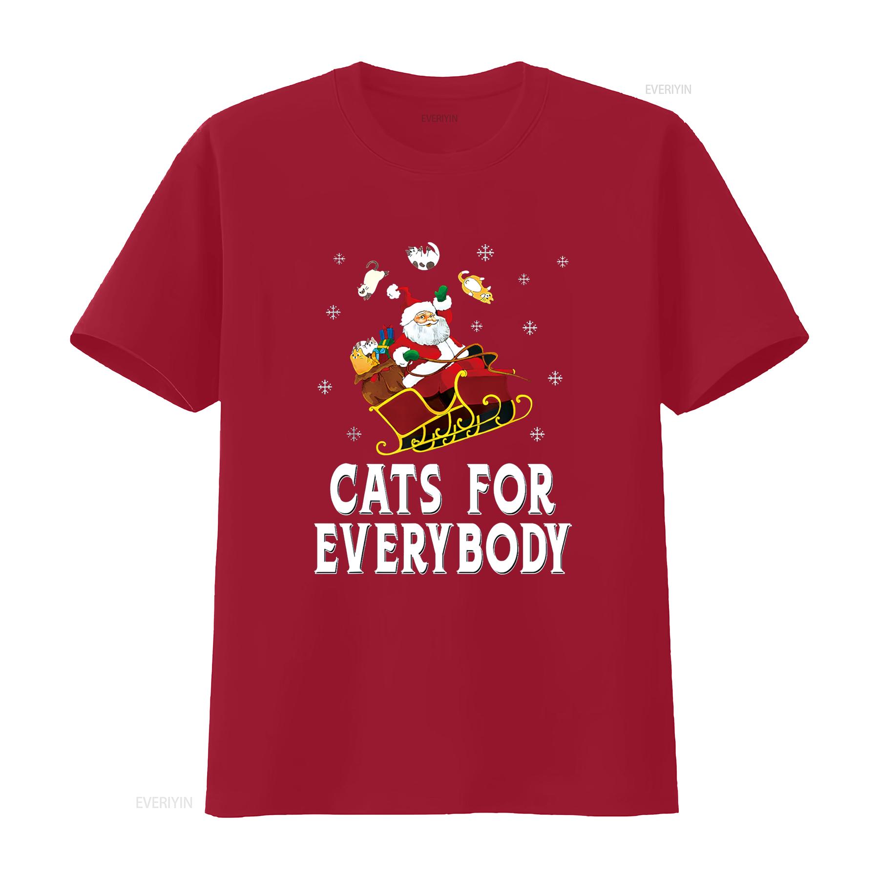 Cats For Everybody Christmas Cat Funny Xmas Women Santa T Shirt vintage Washed Casual Slightly homme Stretched Breathable S