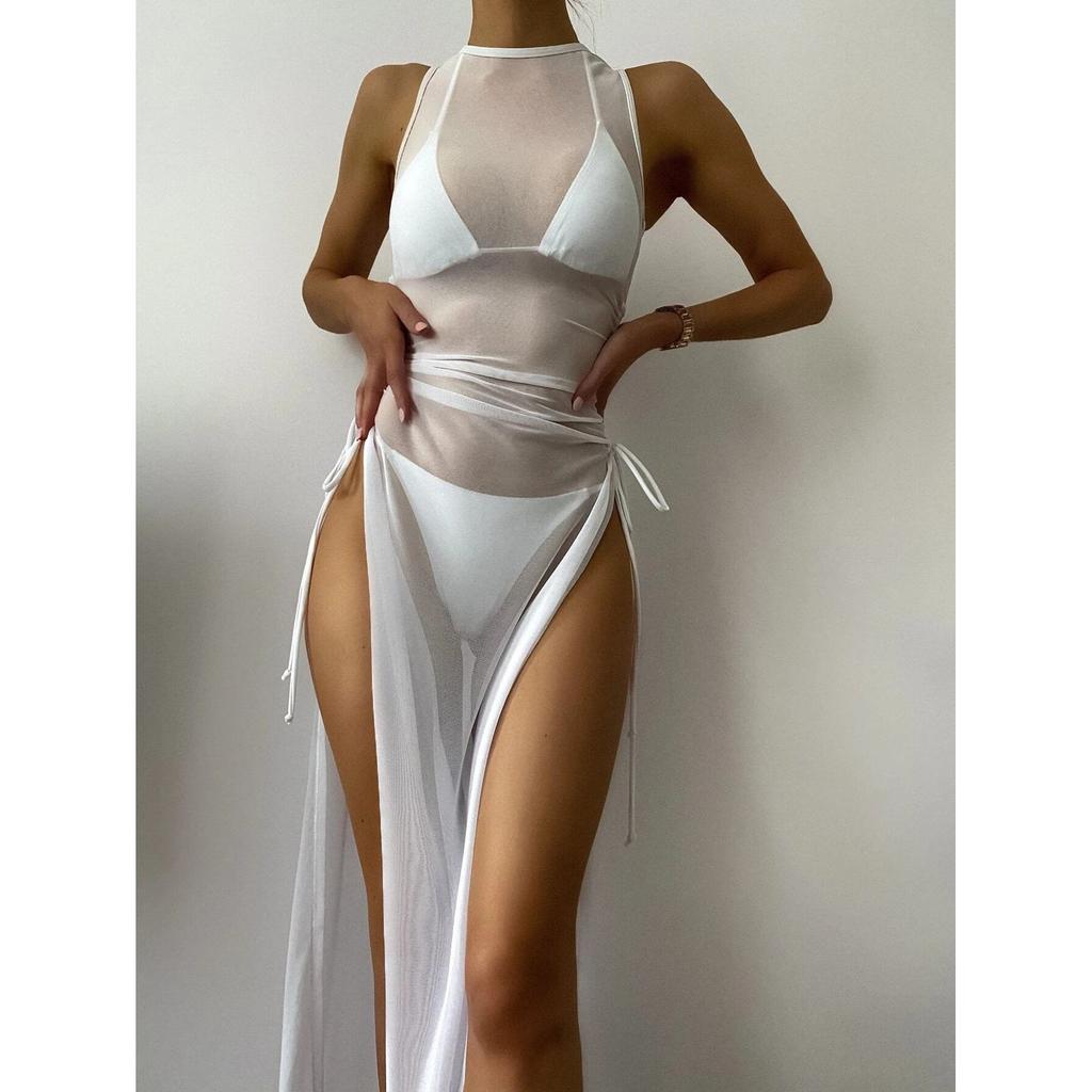 2023 Swimsuit Women's Split Three-point Solid Mesh Three-piece Bikini