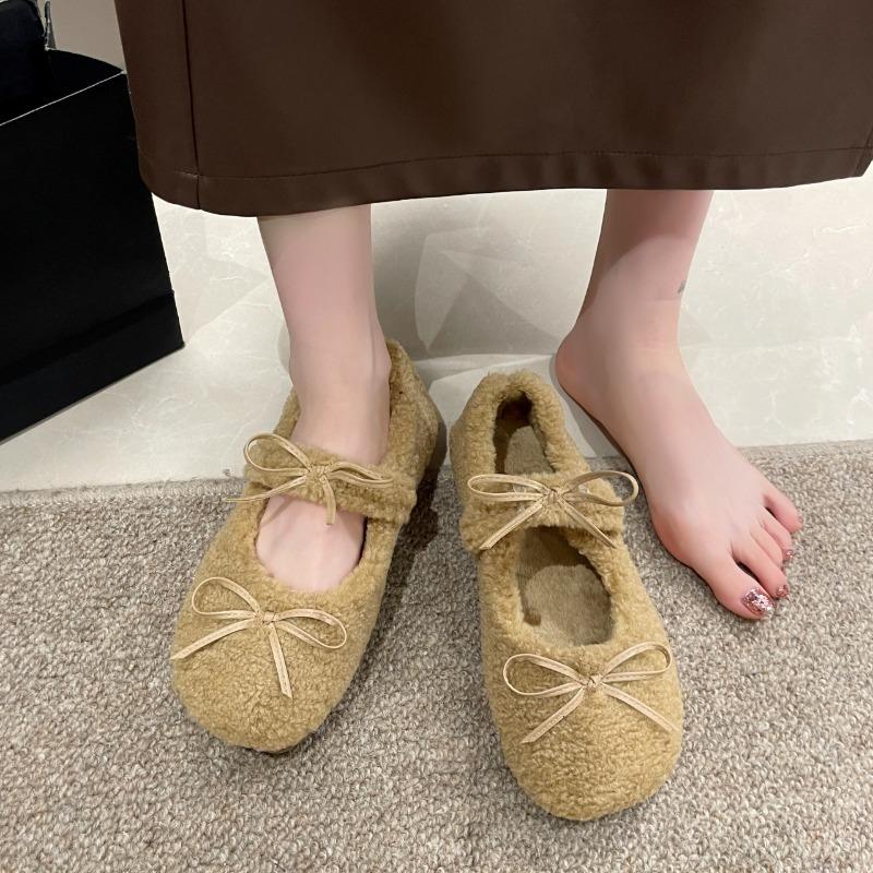 Fashion New Flat Shoes in Autumn Fashion Round Toe Shallow Mouth Bow One Strap Soft Sole Anti-slip Wear-resistant Cotton Shoes