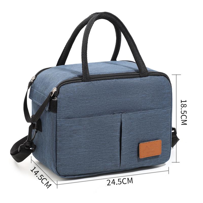 Insulated Solid Color Oxford Cloth Lunch Bag - Portable Bento Bag with Thickened Design and Crossbody Strap for Office Workers