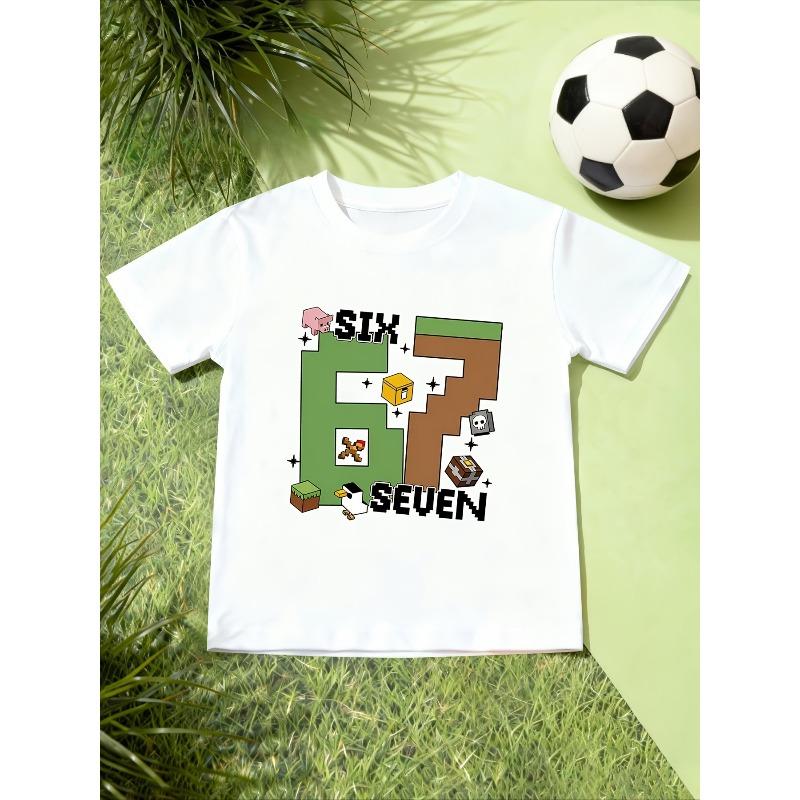 Kids Spring Summer Crewneck Tee, Cartoon Grass Soil Number 6 7 Letter Print 110