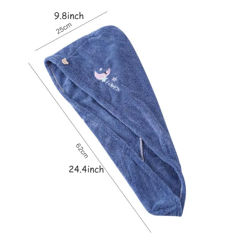 1Pc Embroidery Style Hair Drying Cap, Coral Fleece Thickened Hair Towel For Bathroom, Women'S Absorbent Quick Drying Shower Cap