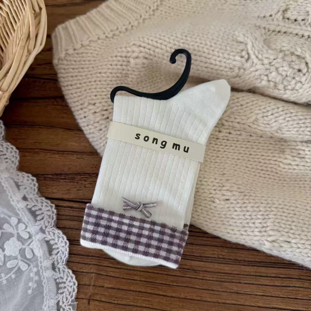 

Songmu Designer Bow Socks Mid-Tube Socks Spring And Autumn Niche Original Cotton Stack Socks One size fits all