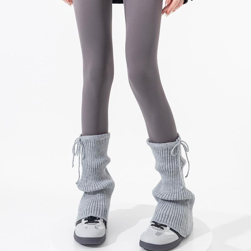 Boots Cotton Socks Cover Bow Straps Thickened Thermal Stacking Socks Gray Knitted Calf Cover