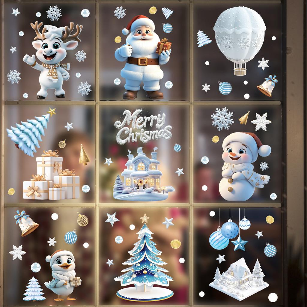 Christmas Snowman Tree Window Art Pvc Static Stickers Set Christmas Decorations