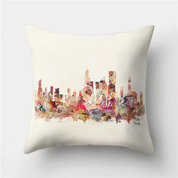 Colorful High City Building Print Decorative Pillow Case Bed Cafe Sofa Home Decor Polyester Square Cushion Cover 45X45Cm